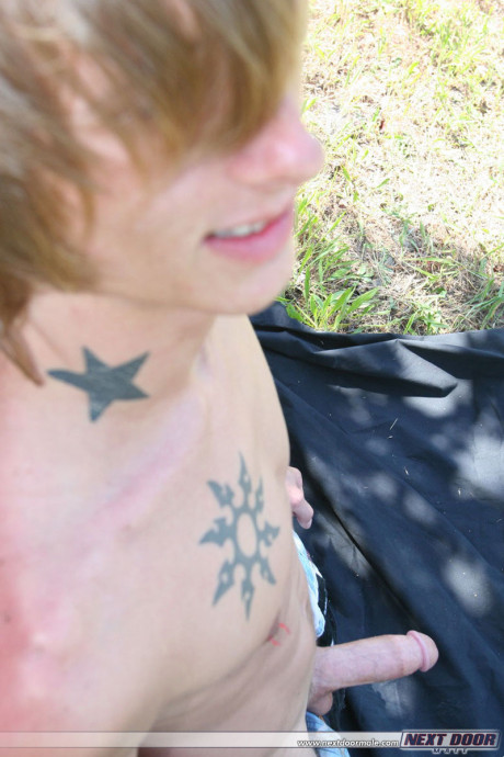 Amateur gay with amazing abs Skyler flaunts his huge cock outdoors - #207943