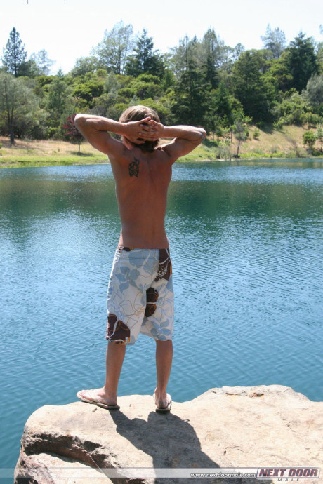 Amateur gay with amazing abs Skyler flaunts his huge cock outdoors - #207945