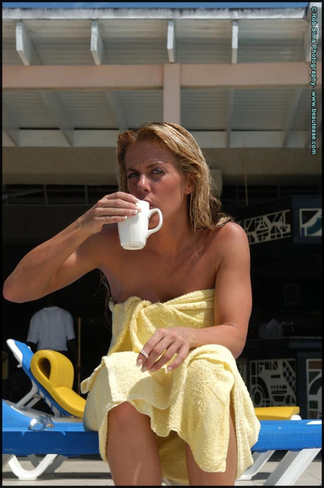 Lesbian chicks go for a skinny dip after a game of strip poker by a pool - #40109