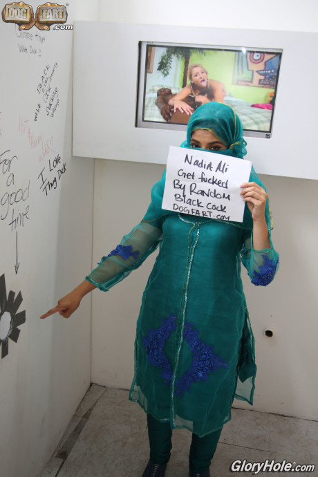 Hot Muslim babe Nadia Ali strips at a gloryhole and licks a massive black meat - #214194