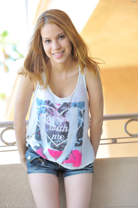 Cute teenie Maya posing naked on the balcony and topless in public - #160180