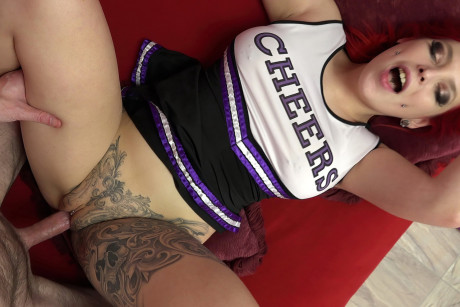 Fine redheaded cheerleader Taylor Nicole gets her pierced muff fucked in POV #14117