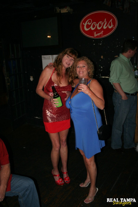 Pretty amateur mom Double Dee flaunts her giant tits with her friend in a club - #40490