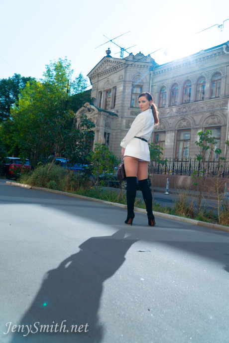 Leggy Russian Jeny Smith strips her panties and poses in public - #12674