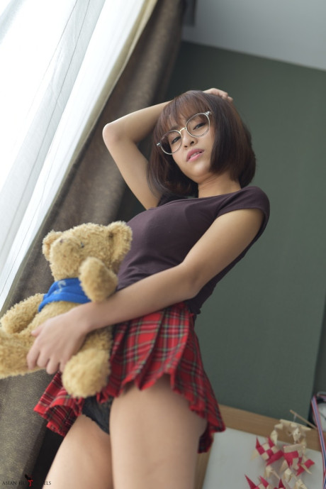 Pretty lovely asian teenie flaunts her hot ass wearing a miniskirt and panties - #118138