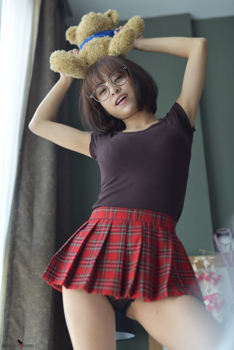 Pretty lovely asian teenie flaunts her hot ass wearing a miniskirt and panties - #118141