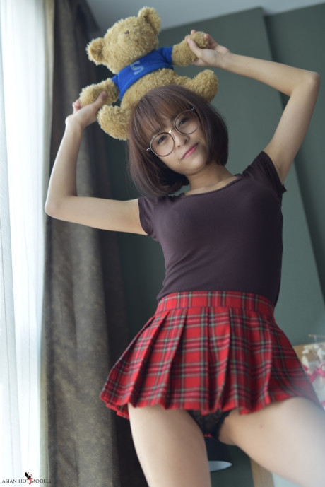 Pretty lovely asian teenie flaunts her hot ass wearing a miniskirt and panties - #118142
