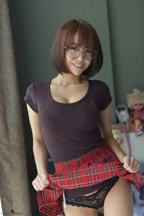 Pretty lovely asian teenie flaunts her hot ass wearing a miniskirt and panties - #118145