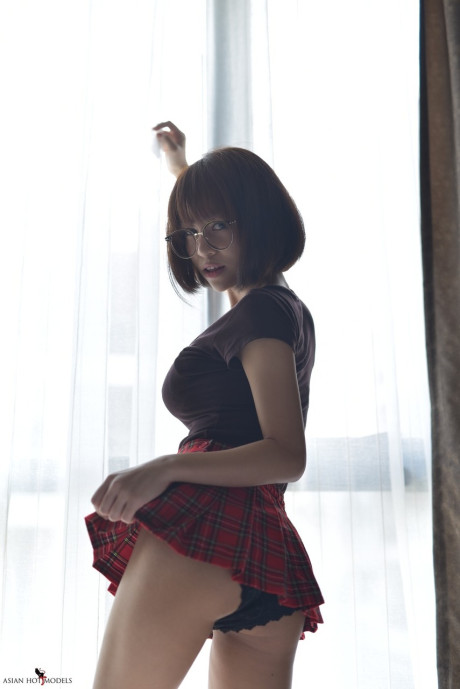 Pretty lovely asian teenie flaunts her hot ass wearing a miniskirt and panties - #118149