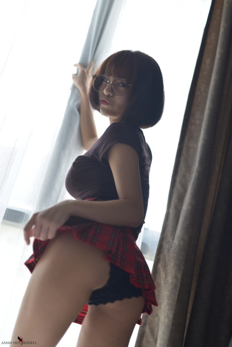 Pretty lovely asian teenie flaunts her hot ass wearing a miniskirt and panties - #118150