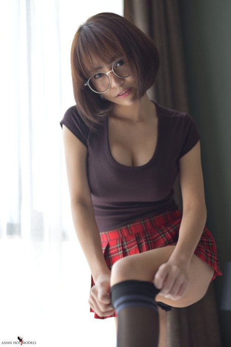 Pretty lovely asian teenie flaunts her hot ass wearing a miniskirt and panties - #118152