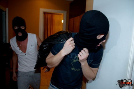 Young Galine gets woken up, fucked and facialed by two crazy thieves - #18410