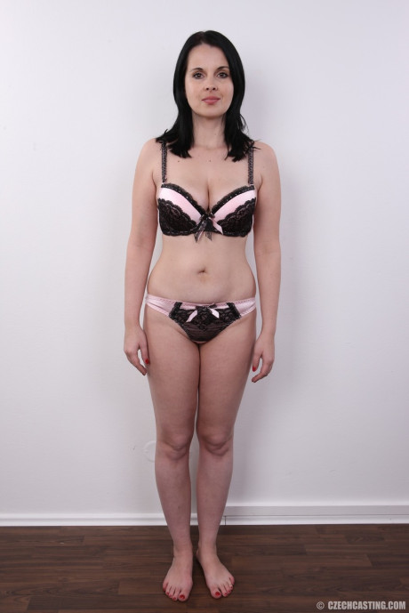 Solo skank gf chick with black hair stands naked after removing her clothing - #120023