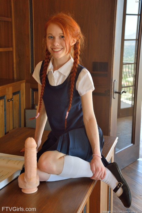 Redhead schoolgirl Dolly inserts a enormous fake meat & Ben Wa balls into her twat - #55460