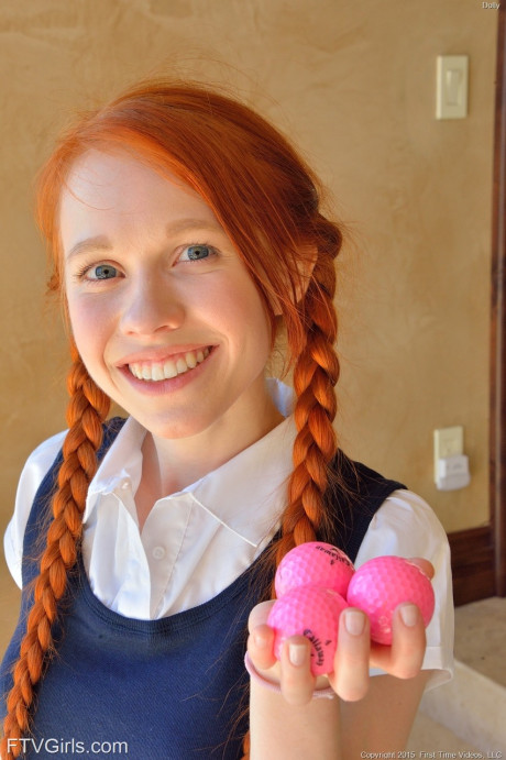 Redhead schoolgirl Dolly inserts a enormous fake meat & Ben Wa balls into her twat - #55474