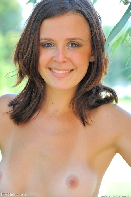 Brunette babe Cassidy strips naked in her garden & flashes her holes in public - #95518