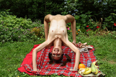 Slender sweetie with pigtails Natalia Nix undresses & masturbates at a picnic - #7295