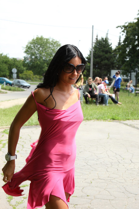 Brunette Czech Ashley Bulgari strips in public & exposes her hot tanned body - #19295