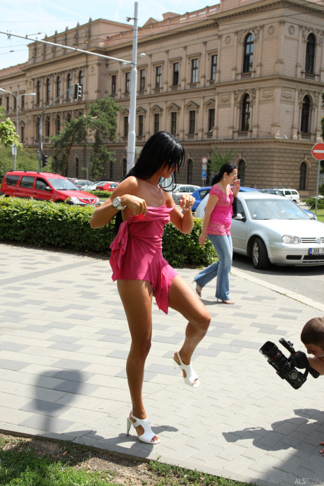 Brunette Czech Ashley Bulgari strips in public & exposes her hot tanned body - #19302