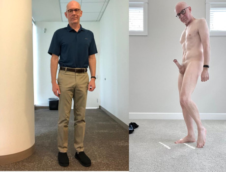 Dirty gay old hubby BF stud with glasses strips and shows his hard rod & booty - #71402
