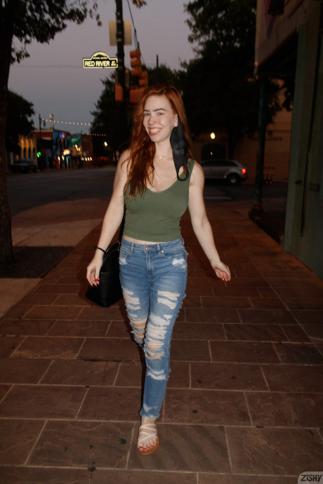 Nerdy redhead Nala Brooks flashes her enormous tit in public & strips undressed at home - #212418