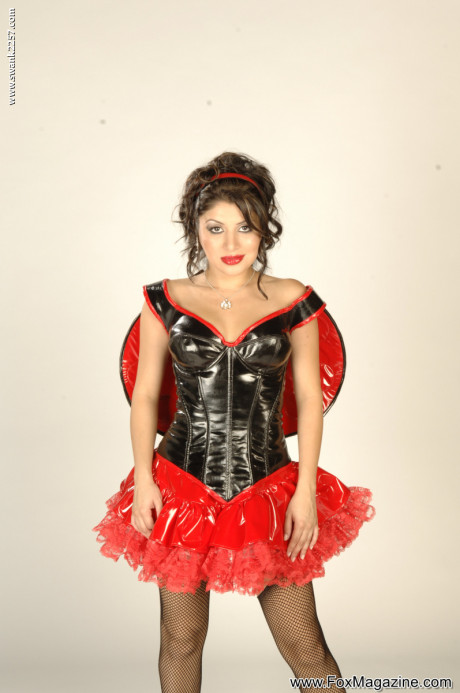 Hot latex clad hispanic ladybug Sativa Rose flashing her pubic hair & small titties - #112726