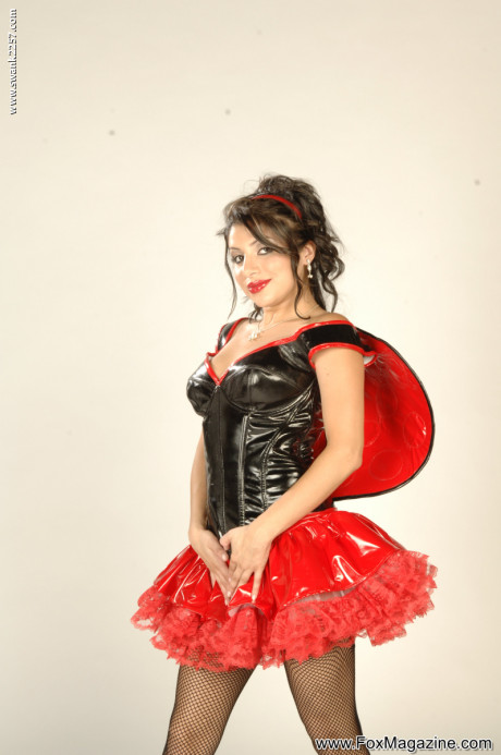 Hot latex clad hispanic ladybug Sativa Rose flashing her pubic hair & small titties - #112729