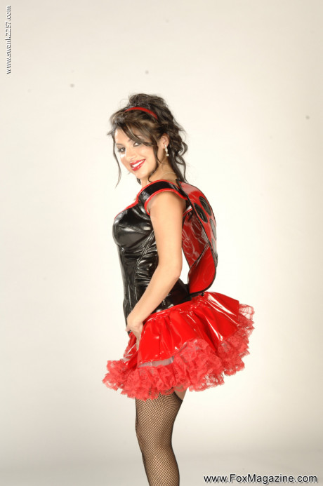 Hot latex clad hispanic ladybug Sativa Rose flashing her pubic hair & small titties - #112730