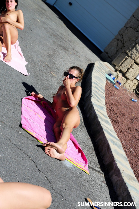 Amateur babes with huge boobies & their BFs have a naked outdoor yoga session - #28481