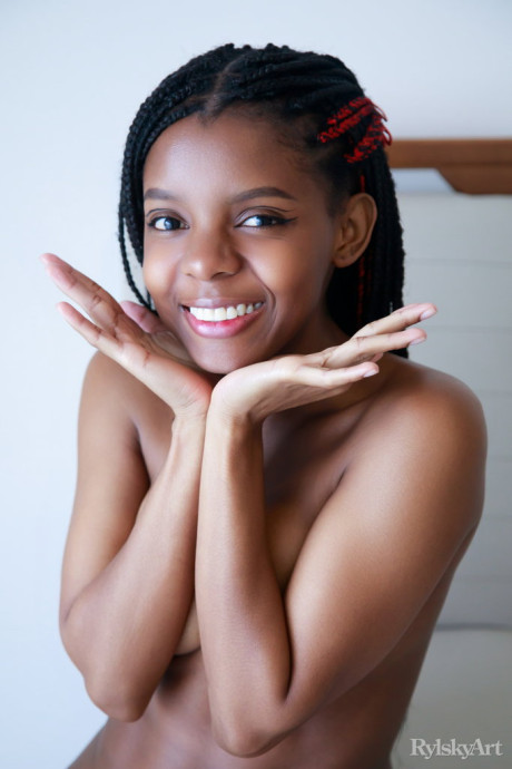 Gorgeous ebony young Sukki T peels off her thong to get bareback nude - #29176