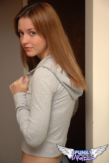 Amateur model with a beautiful pretty face poses non nude in denim jeans - #105213