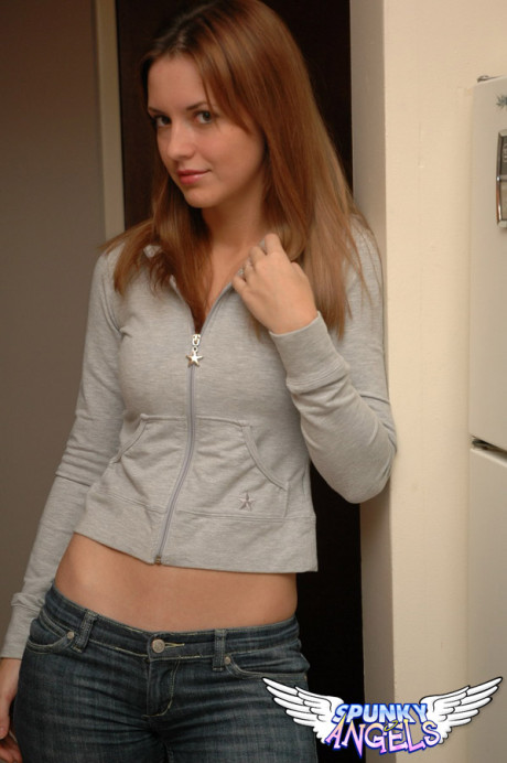 Amateur model with a beautiful pretty face poses non nude in denim jeans - #105215