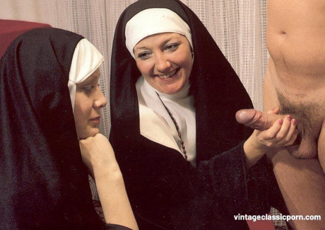 Perverted nuns getting involved in a dirty vintage 3some with an cougar stud - #15714