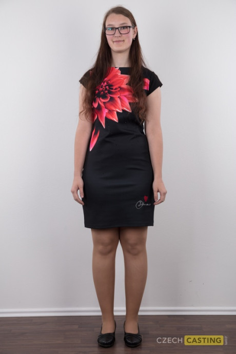 Nerdy young Katerina stands undressed as can be other than her glasses in the undressed - #193802