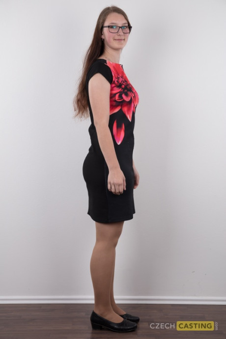 Nerdy young Katerina stands undressed as can be other than her glasses in the undressed - #193803