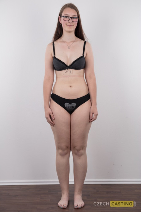 Nerdy young Katerina stands undressed as can be other than her glasses in the undressed - #193805