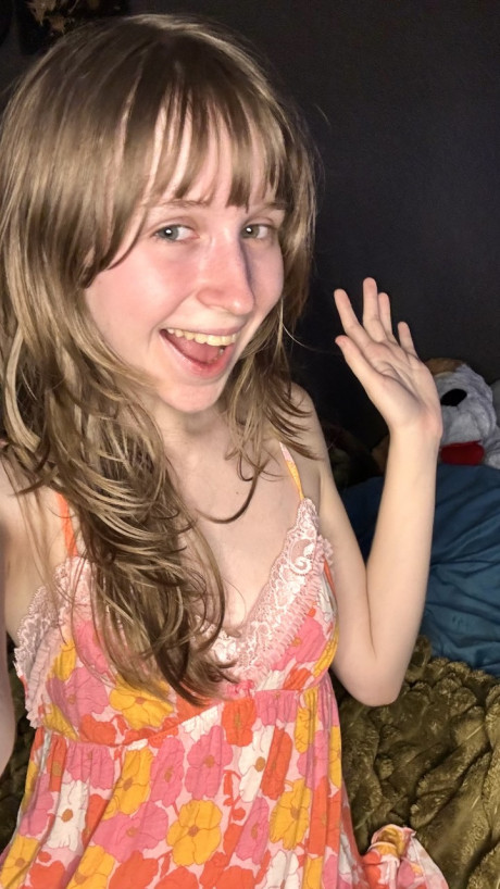 Cute amateur teenie Teensy Bella poses seductively in her nightgown - #41570