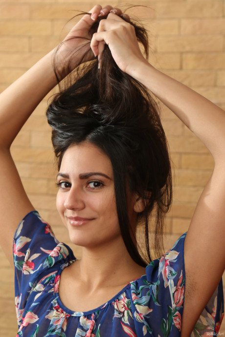 Dark haired whore girlfriend lady Cira Nerri stares out with gorgeous eyes while getting nude - #260715