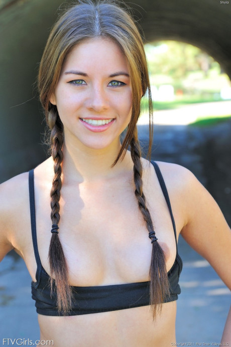 Stunning blue-eyed teenie with adorable tits Shyla reveals her body in public - #130183