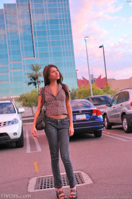 Stunning blue-eyed teenie with adorable tits Shyla reveals her body in public - #130197