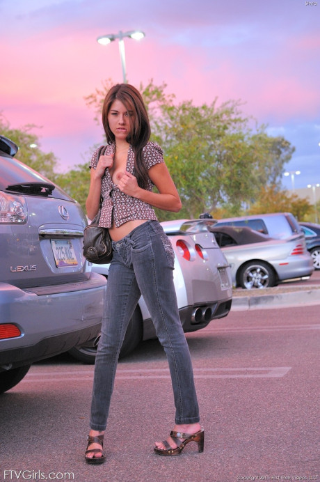 Stunning blue-eyed teenie with adorable tits Shyla reveals her body in public - #130199