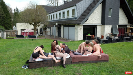 Mature swingers have hardcore sex with each other's fiance BF man in a kinky outdoor swingers party - #125050