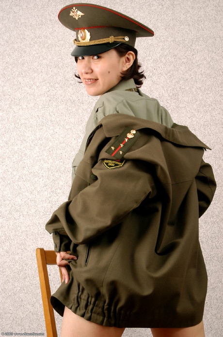 Korean amateur Elena stripping off military uniform to pose naked - #9803