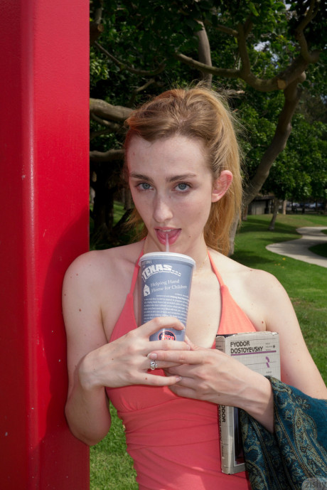 Slutty teenie in a skimpy red dress Phoebe Keller giving an upskirt in public - #2680