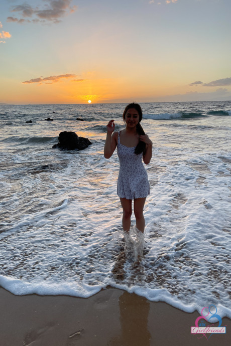 Chinese teen Alexia Anders poses naked on the beach & spreads her pussy up close - #224229