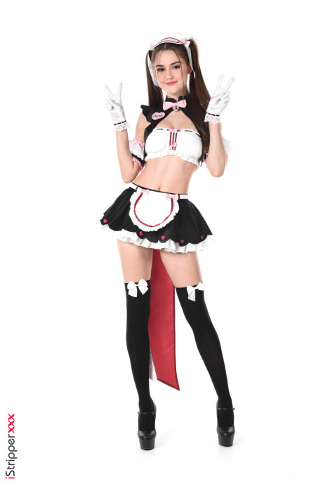 Pretty bitch girlfriend girl Sonya Blaze models nasty maid apparel before dildoing her twat #4965