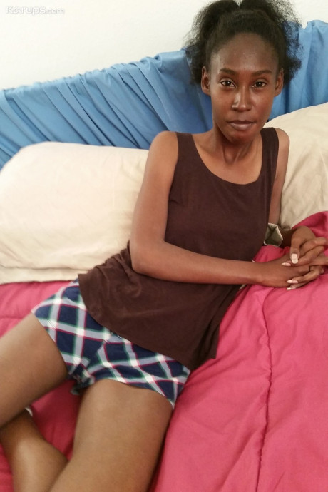 Amateur black whore prods her spread silky pussy with a dildo up close - #151737