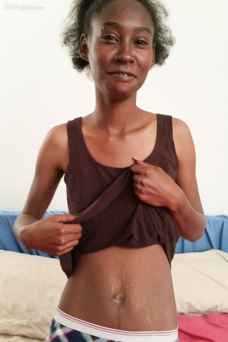 Amateur black whore prods her spread silky pussy with a dildo up close - #151742