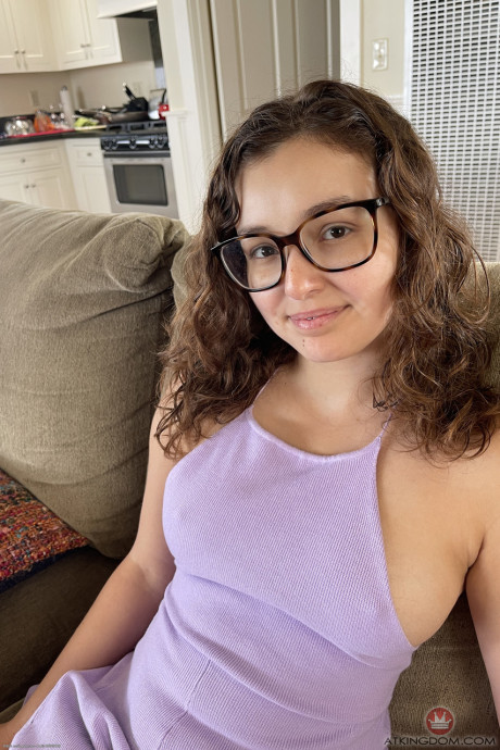 Amateur teenie in glasses Leana Lovings exposes her thick behind and hot vagina - #53071