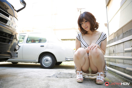 Sexy Japanese girl girlfriend chick Tomoka Sakurai exposes her trimmed cunt in a stairwell - #125690